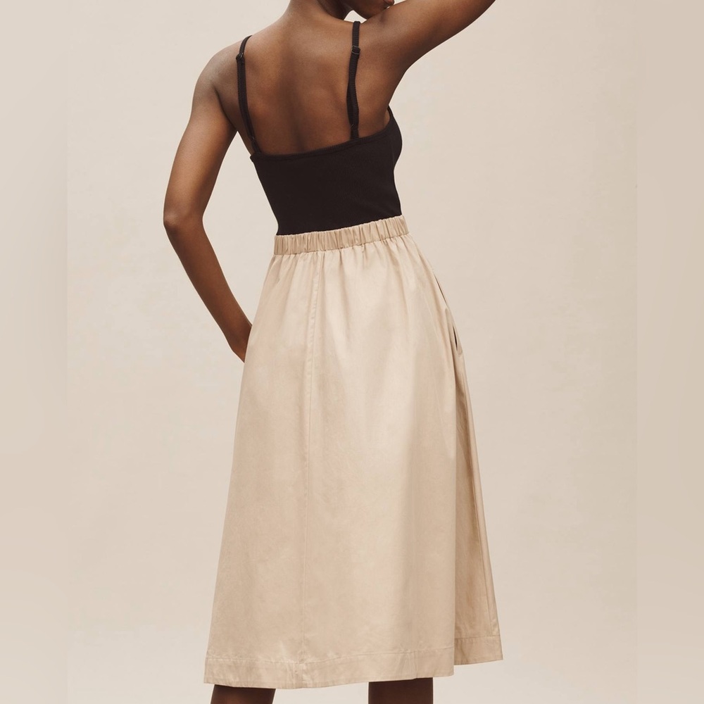 Anthropologie Dress Womens XS Maeve Sleeveless Rib Poplin Twofer Midi Neutral - Picture 3 of 8